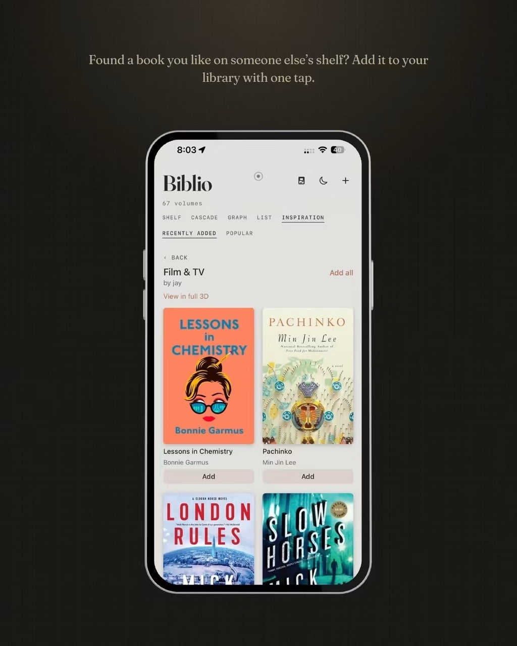 Biblio.ink 3D bookshelf