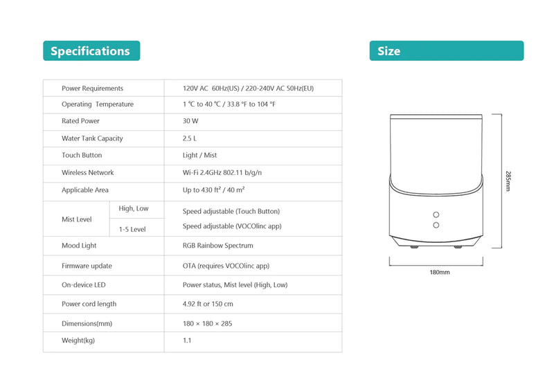 VOCOlinc MistFlow Smart Humidifier - VH1